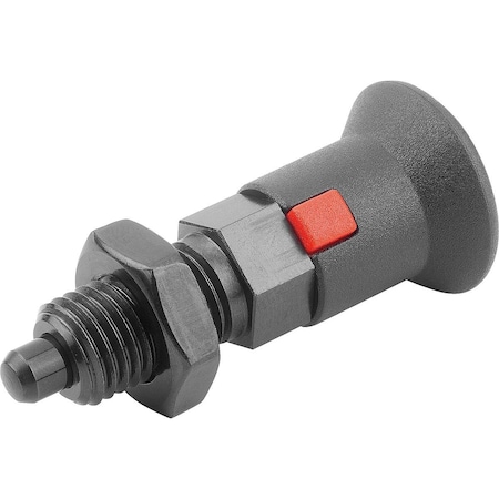 Indexing Plunger Size:1 D1=M10X1, D=5, Form:B W Locknut, Steel Hardened, Comp: Plastic, Black